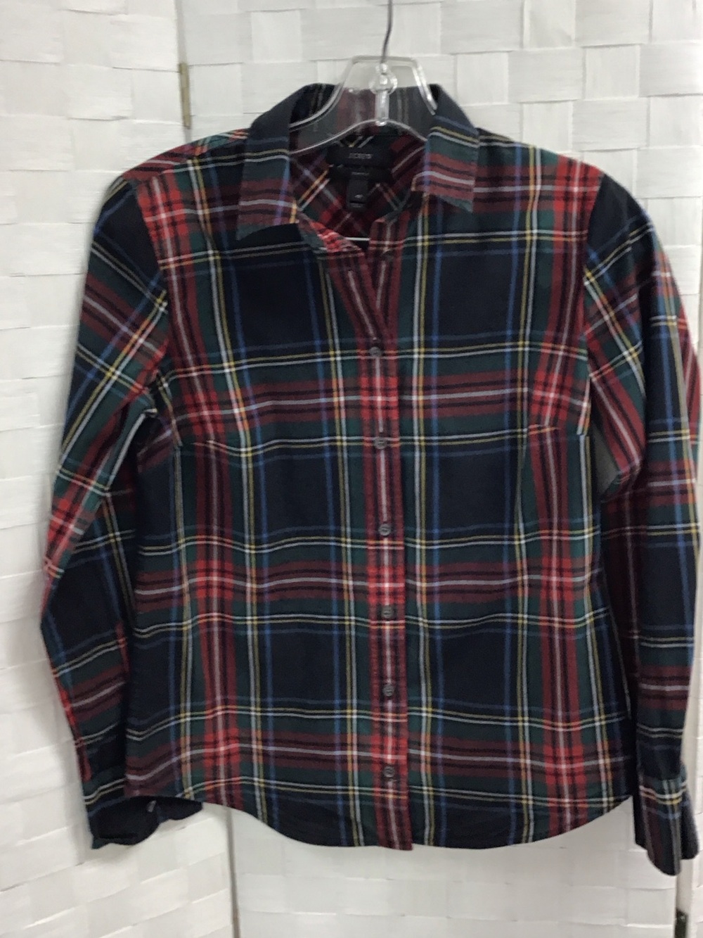J. Crew Factory Navy and Red Plaid Button-Down Shirt